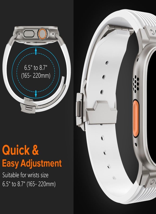 NewWays Watch Band for Apple Watch Ultra 2 Band 49mm 45mm 44mm 42mm, Luxury Rugged Silicone Rubber Strap with Metal Connector & Folding Deployment Clasp for iWatch Ultra Series 9 8 7 6 5 4 3 2 1 SE for Men - Image 4